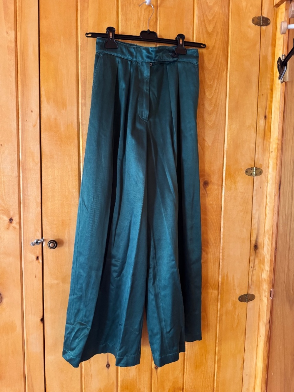Dries Van Noten Mermaid Teal Emerald Satin "Pamplona" Wide Leg Pants Size 36